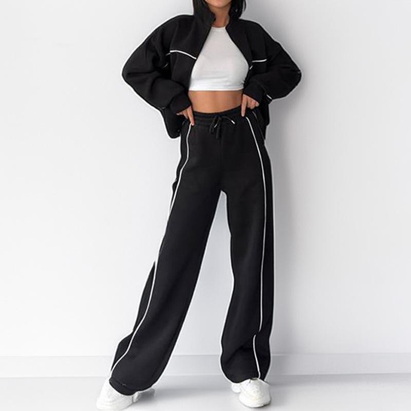 

Women s clothing, new spring models in Europe and America, fashionable casual zipper cardigan sweater sports style suit S чёрный