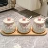 Cute bow seasoning jar kitchen household combination set ceramic seasoning box pepper salt jar spice storage box