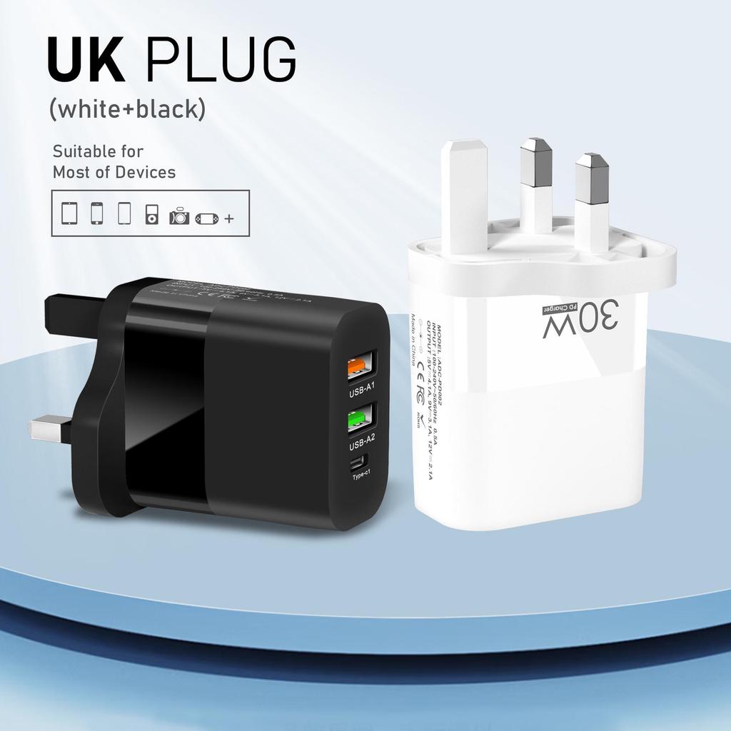 QC3.0 Multi-Port Charger: 2A+C, PD30W, European Standard, Fast Charging, Multi-Protocol