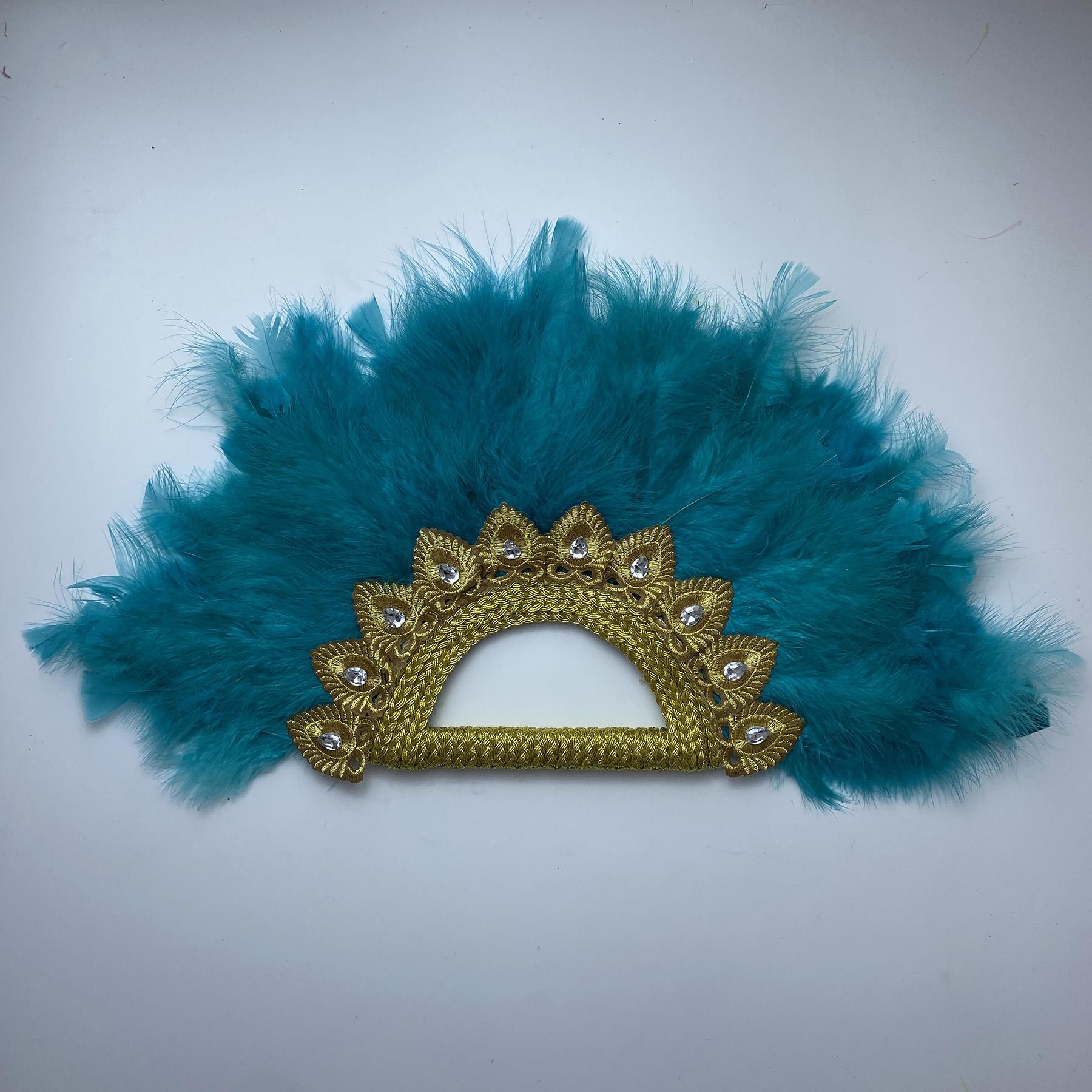 

Big Size African Blue Feather Fan for Ladies, Wedding Feather Fan for Bride, Double Side Feather, Nigerian Stones Dance Handfan 32CMX55CM