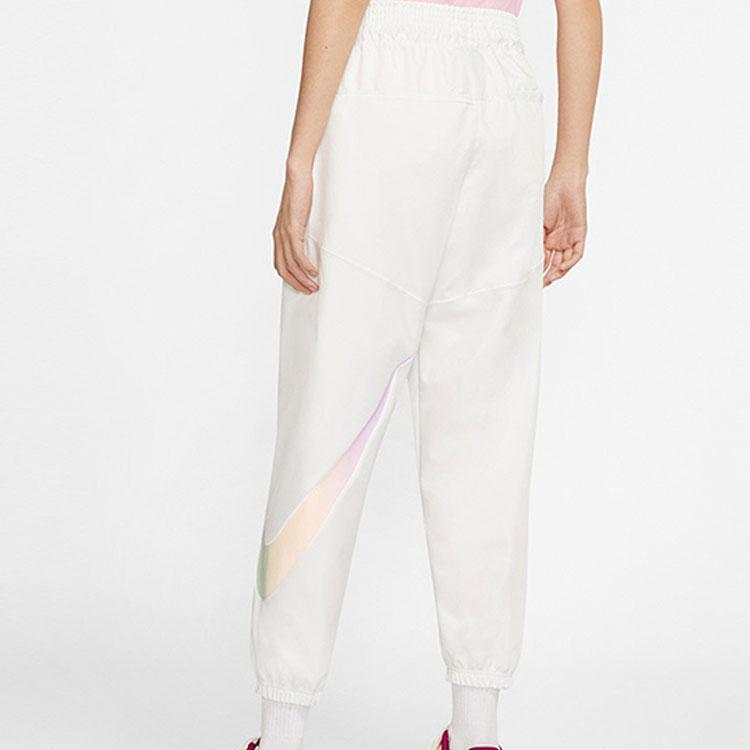 Nike Colorful Logo Print Drawstring Cuffed Knit Sports Pants Women Bottoms White CW4812-120