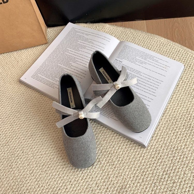 Gray Fluffy Shoes for Women To Wear Outside, New In Autumn, Woolen Inner Height Increase, Flat Bottom Soft Sole To Keep Warm, Mary Jane Single Shoes