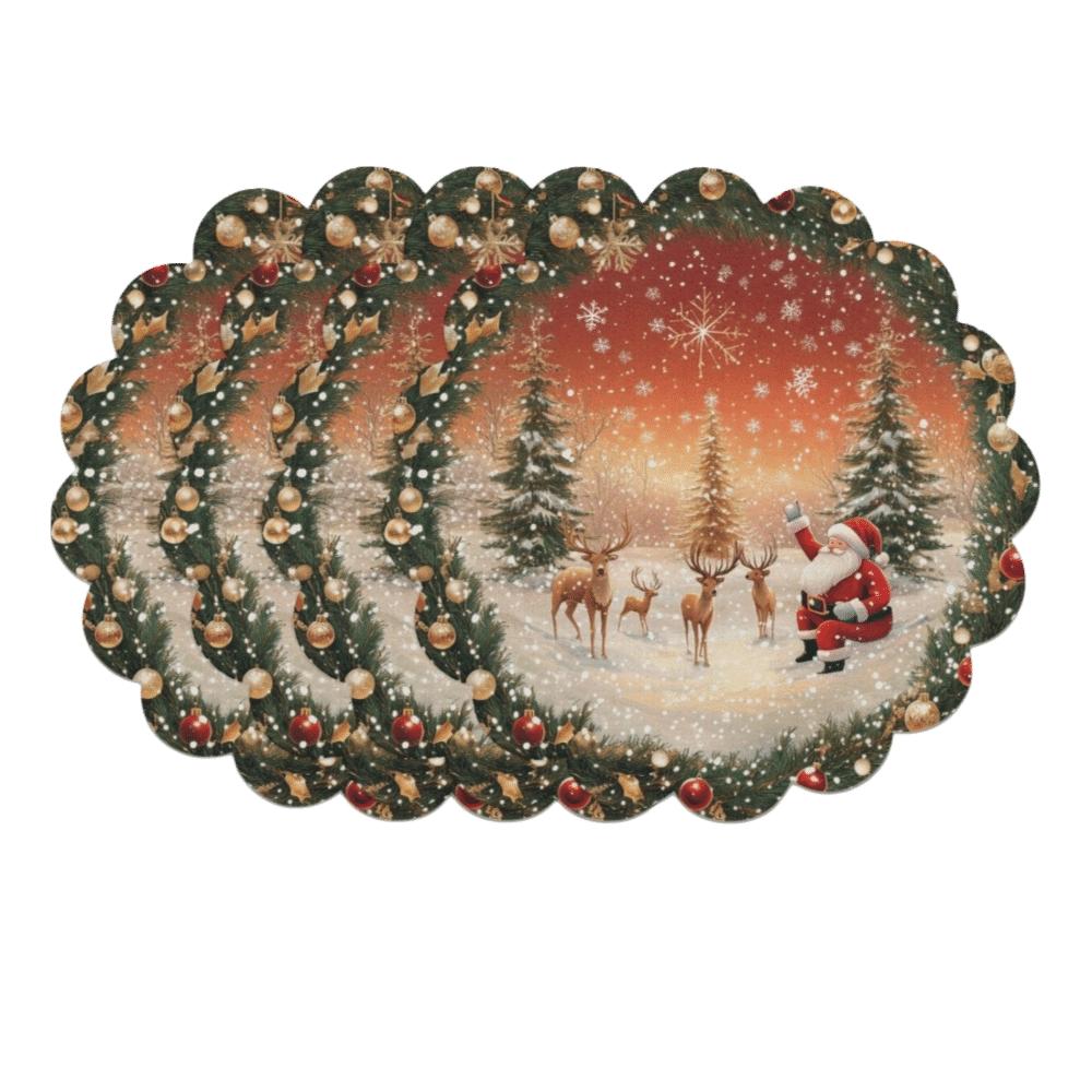 4pcs Coaster Christmas Table Placemat Snowman Elk Round Dining Mat Xmas Table Mat  Table Setting