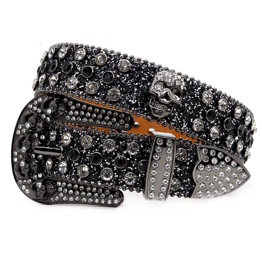 Shinning Diamond Waist Belts with Skull Buckle for Rock Fan Adjust Length Belt for Teens Woman Jeans Skirt Decorative