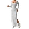 Women's simple and elegant dress autumn and winter square collar backless design sense long sleeve medium and long dress