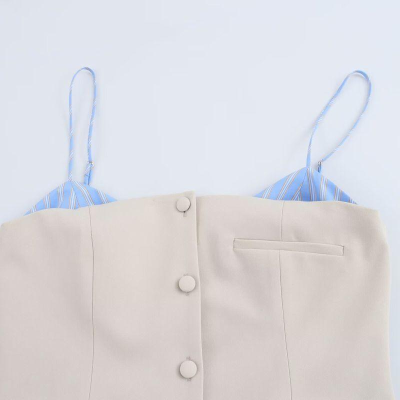 Kaslead New Arrival Women's Clothing Fashion Style Fashion Poplin V-neck Patchwork Short Sleeveless Dress 2304165