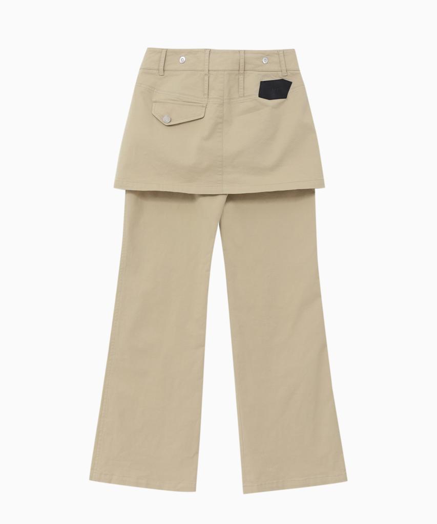 Jenyujeu Layered Skirt Bootcut Pants - Beige