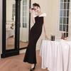 Evening dress women's summer new fishtail long wedding banquet dress sexy elegant shoulder dress