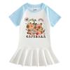 Summer Girls' Cartoon Raglan Short Sleeve Pleated Dress with Ruffle Skirt