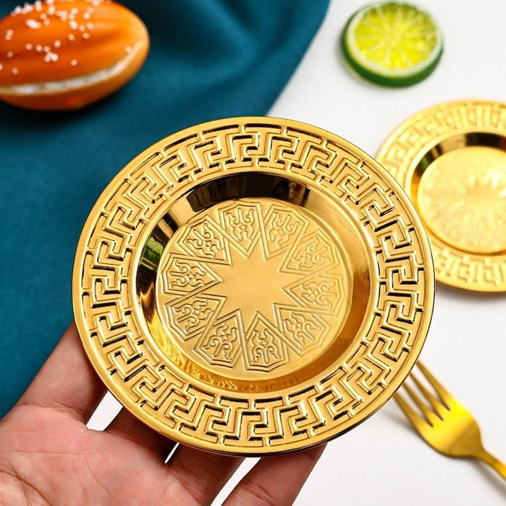 Multi-purpose 10/15/20cm Fruit Plate European Style Golden Dishes Tray Retro Display Tray Home Decor