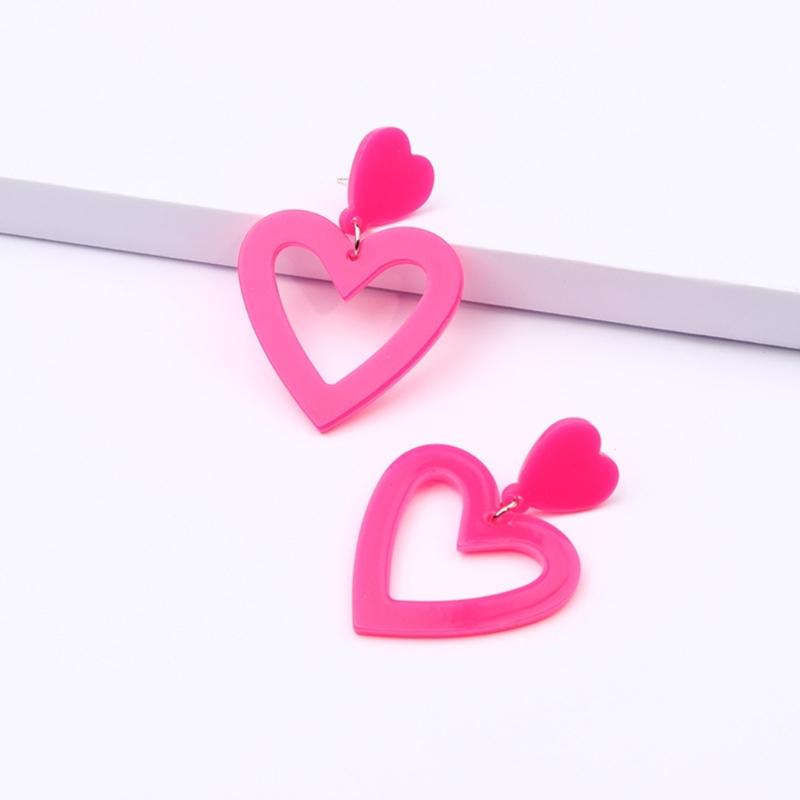 Triple Set Colorful Heart Dangle Earrings Fashionable Sturdy Acrylic Materials Jewelry Accessory for Girlfriend or Wife