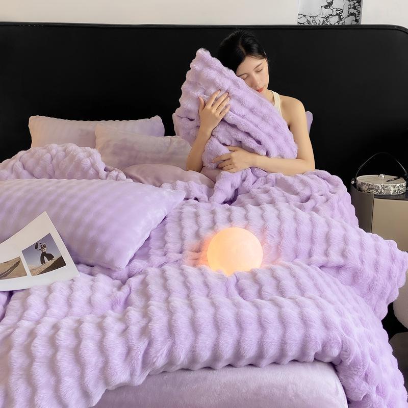 Plush Rabbit-Bed 3-Piece Set: Solid Color Duvet Cover & Rounded Corner Bed Sheet