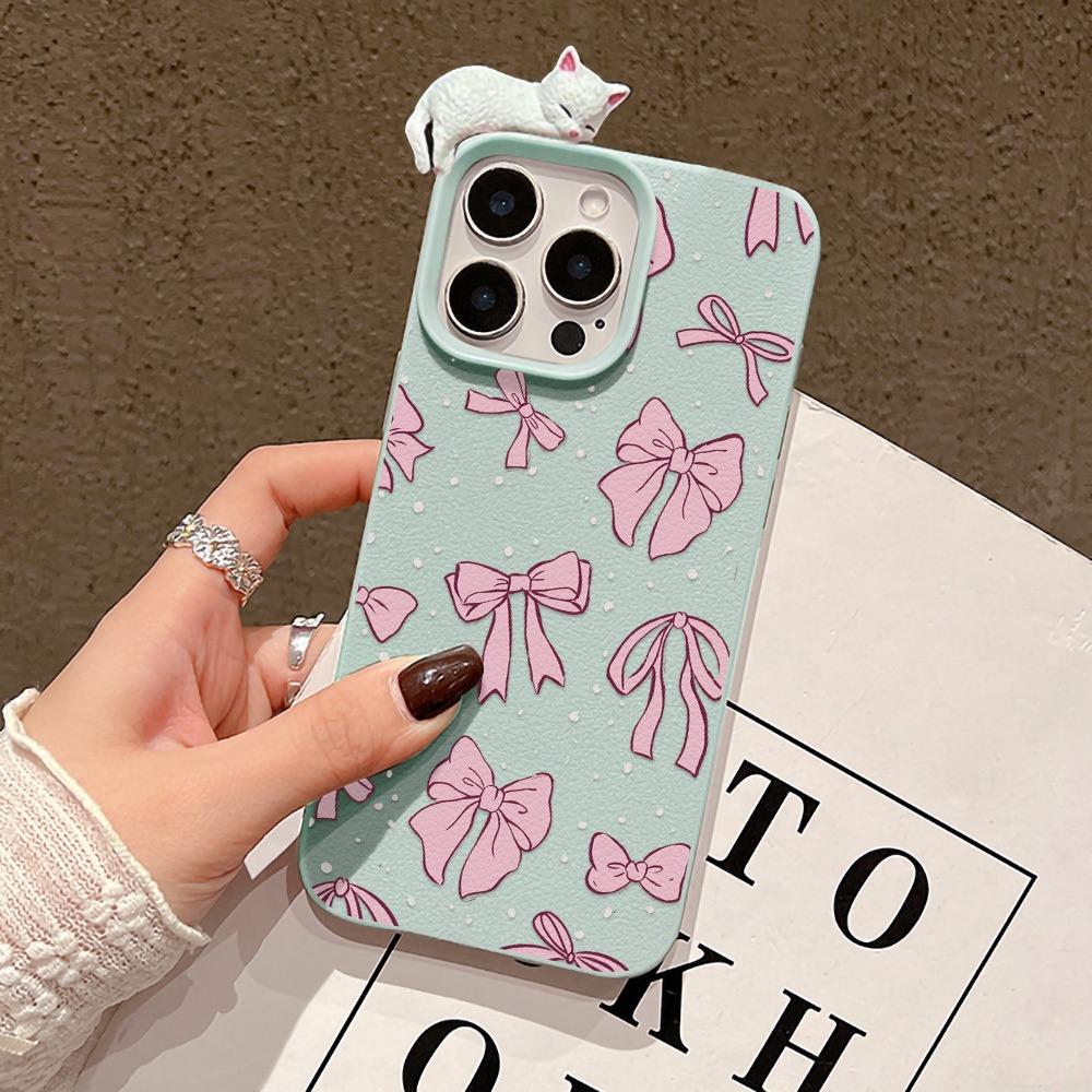 Luxury Bow 3D Cute Cat Phone Case For iPhone 17 16 15 14 13 12 11 Pro Max X XS XR 17 Air 16 Plus 13 15 Shockproof Soft TPU Cover