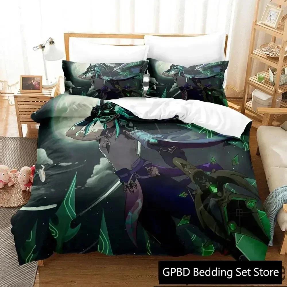 

3D Genshin Impact Xiao Anime Beding Set 3D Printed Suitable for Bedrom Soft Duvet Cover Set With Pilowcases Children Kids Home Textile 135*200cm Eu-Single
