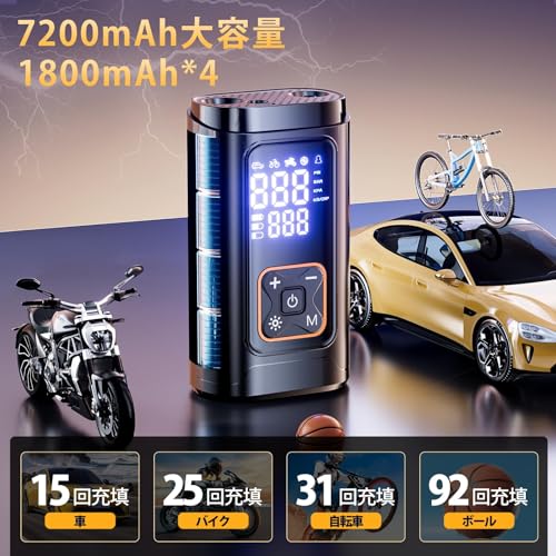 Philoent Elektrische Fahrradpumpe [Neues Modell, Ultrakompakt, 10x Schnelleres Aufpumpen] 7200mAh Luftpumpe mit Automatischer Abschaltung, Anpassbarer Aufpumpdruck, Wiederaufladbar