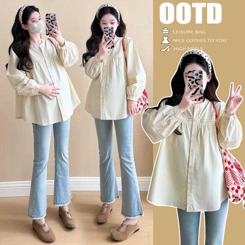 

2026 Spring/Autumn Korean Style Long Sleeve Maternity Shirt for Trendy Moms Large абрикосовый