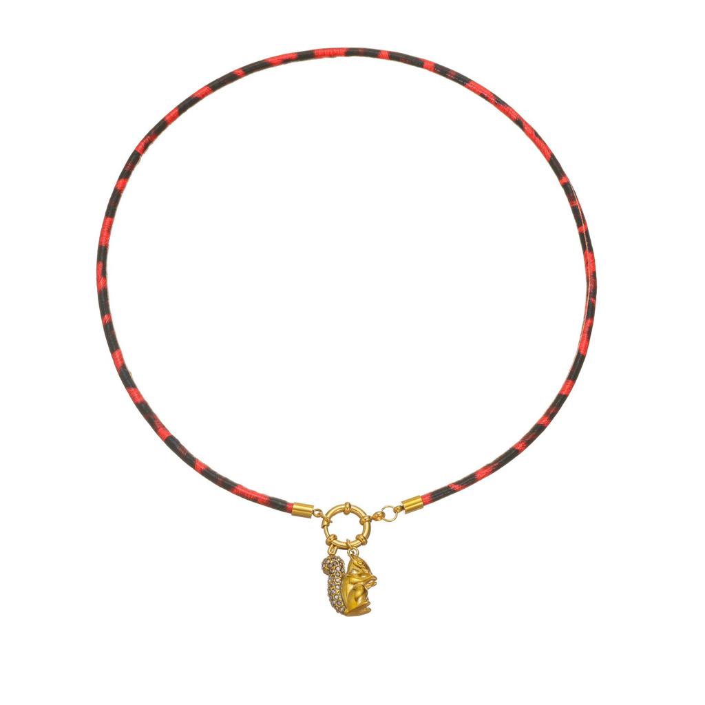 Křičící veverka s diamantovým zdobením na koženém chokru - Evropský a americký trendy design