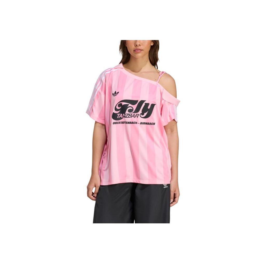 adidas Originals SS25 Módní dres s odhalenými rameny Pohodlný fotbalový dres s krátkým rukávem Dámské topy Růžová Světle růžová KD2277