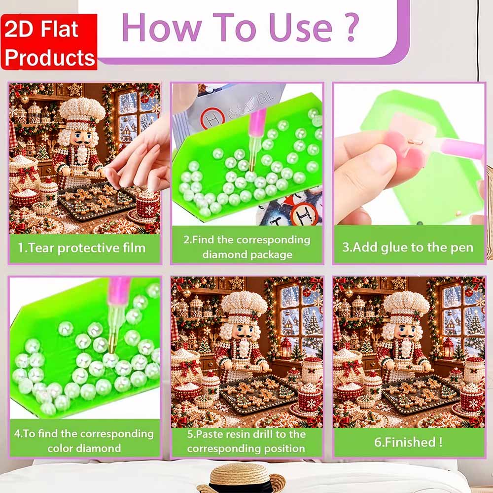 Christmas Pearl Diamond Painting Set Nutcracker Chef. Handmade Pearl Diamond Art Set. Holiday Gift Home Decoration