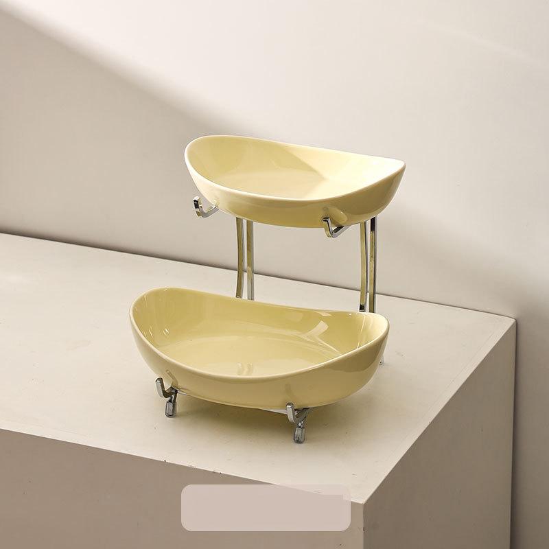 Simple Fruit Plate Multi Layered Light Luxury Ceramic Fruit Plate High Appearance Good Product Dry Fruit Plate Electroplated Yuanbao Candy Plate