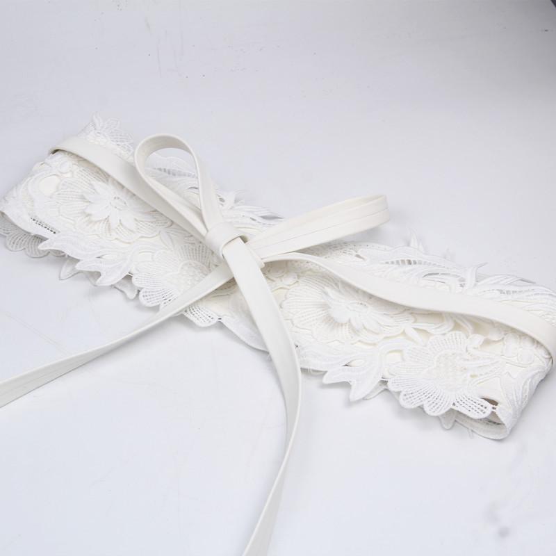 

Женский ремень, Женский широкий пояс-корсет, Женский очень широкий ремень с кружевной вышивкой белый