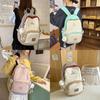 Color Blocked Fashionable Letter Pattern Student Backpack With Pendant Plush
