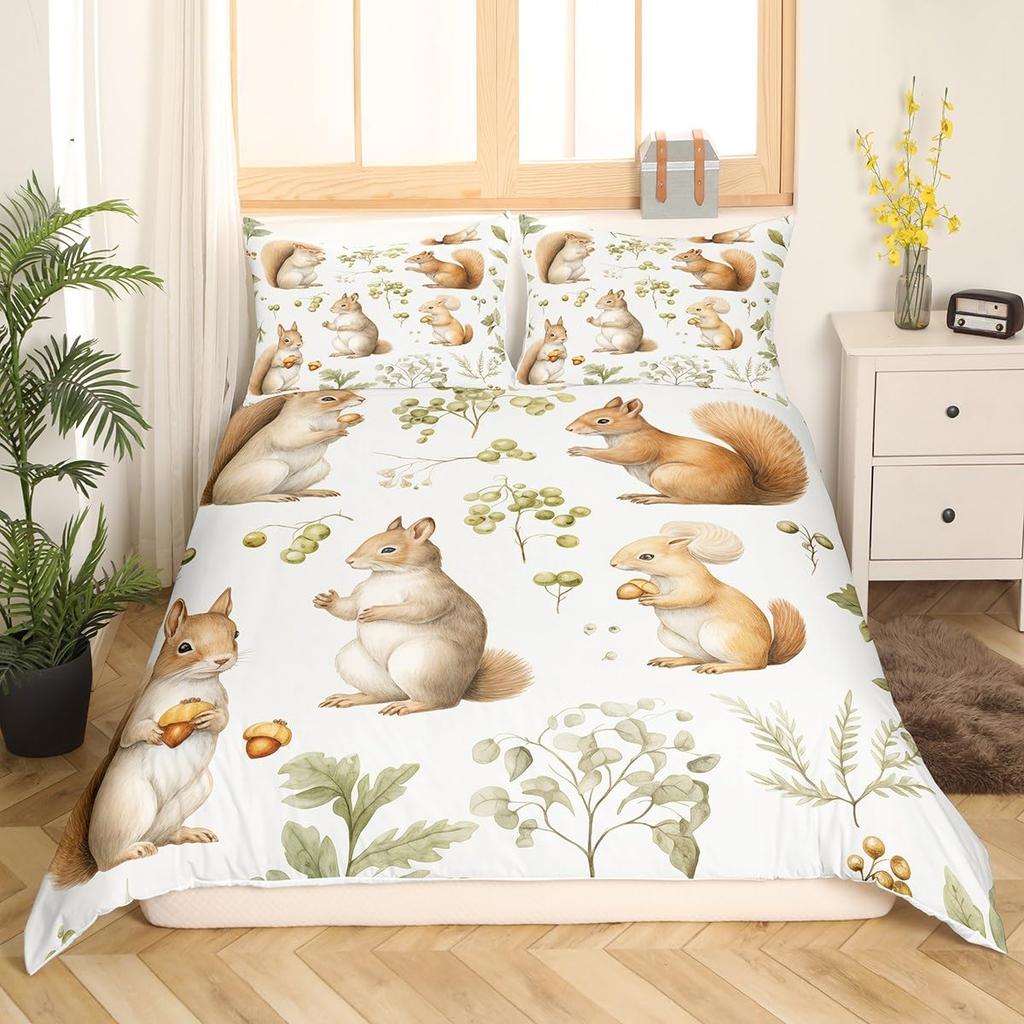 Lovely Squirrel Duvet Cover Cartoon Animal Starry Sky Moon Universe Blue Cloud Bedding Set Watercolor Painted Art Quilt Cover