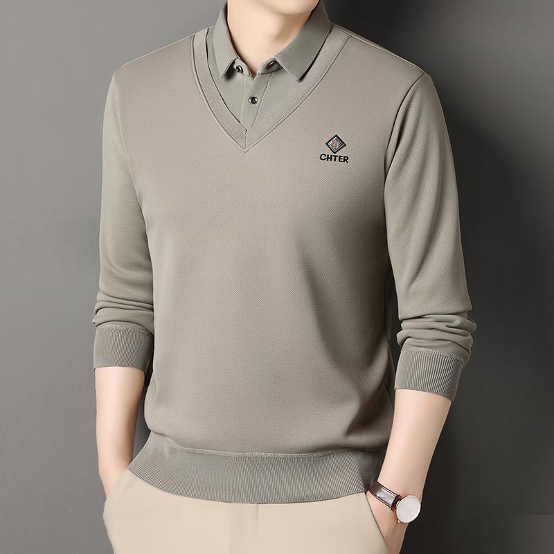 New Men's Fleece Lined Sweater Polo Collar Pullover Tops Fashion Business Causal Pullovers Korean Slim Fit Thick Winter Clothes