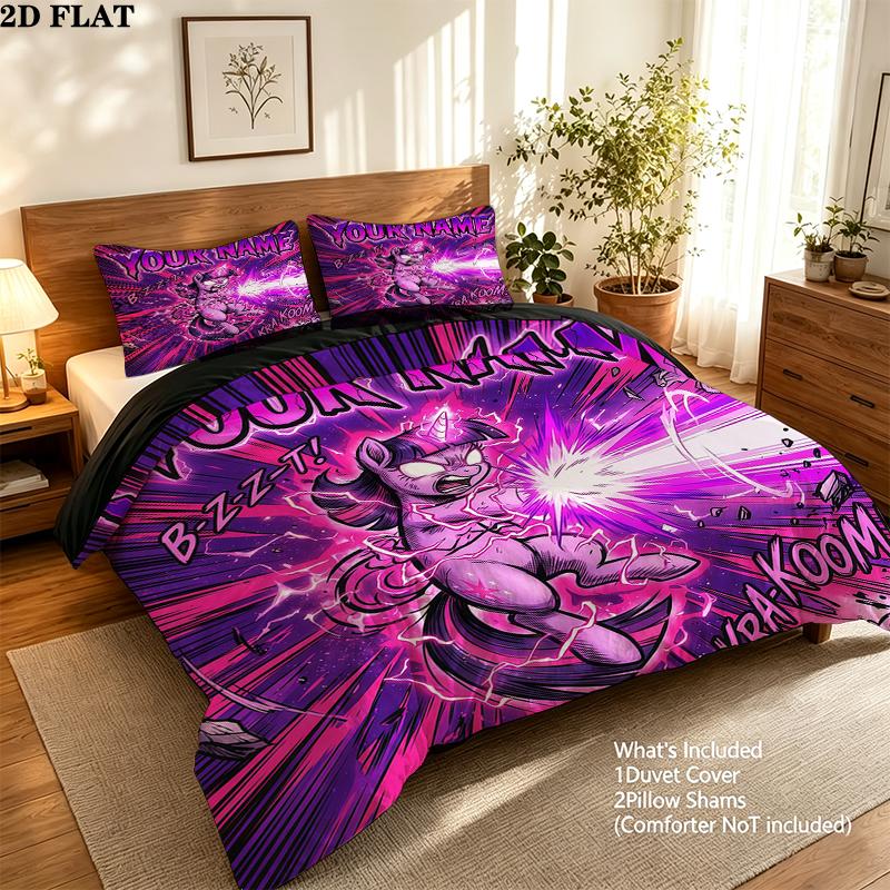 Custom Name,Twilight Sparkle Pattern Bedding Home Decoration Birthday Gift ( 1 Duvet Cover + 2 Pillowcase, Without Core),fan Merchandise.