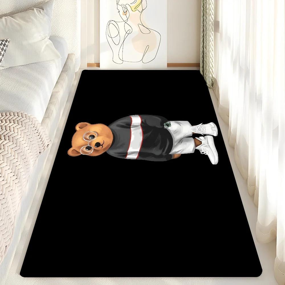 Cute Teddy Bear Happy Floor Mat Bathroom Mat Kids Room Bedroom Decoration Balcony Anti-Slip Doormat Living Room Welcome Rug INS