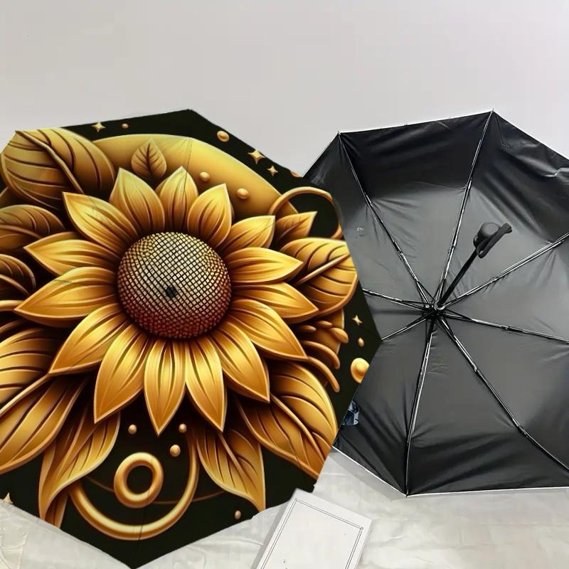 1pc Golden Sunflower Mandala Umbrella with Plastic Handle,Suitable for All Seasons Home Travel Outdoor UmbrellaDD1106