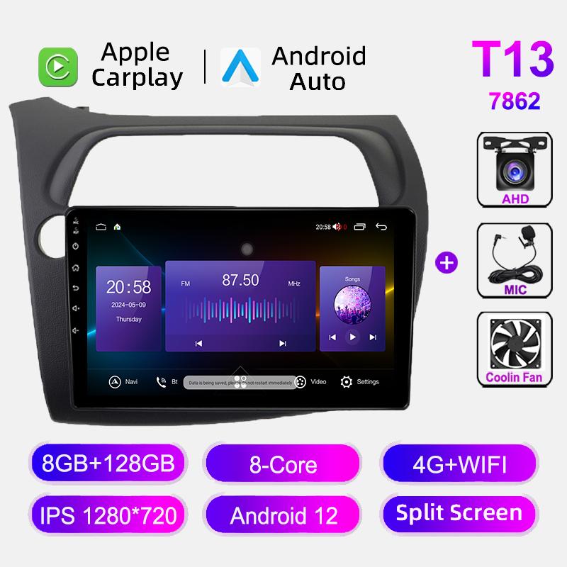 9" Car Multimedia Player For Honda Civic Hatchback 2006-2011 WIFI BT Carplay GPS Navigation Radio Stereo Head Unit Android Auto