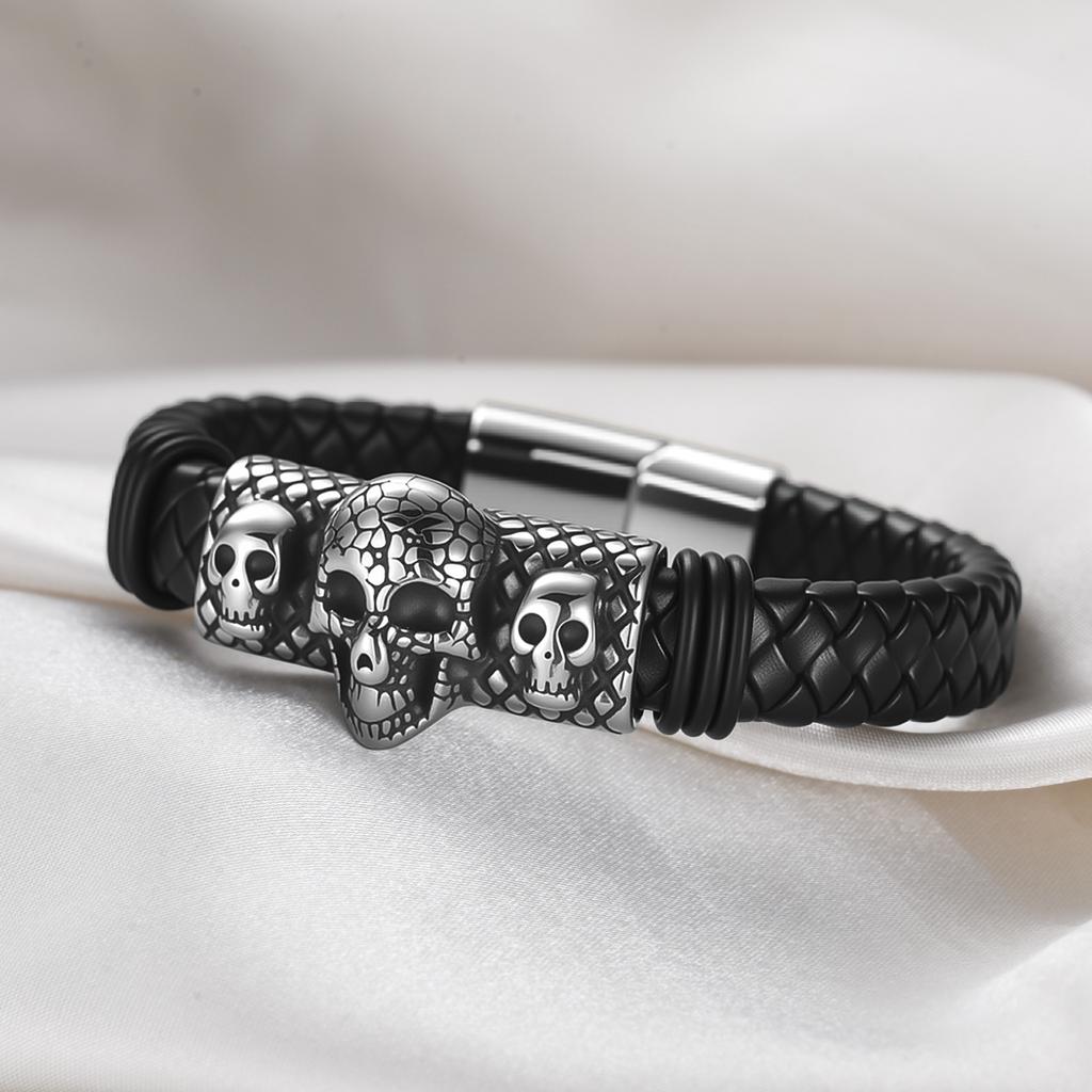 LIKGREAT Halloween Skull Bracelet for Men Gothic Leather Rope Bracelets Braided Bangles Jewelry Homme Accessories Gift Wholesale
