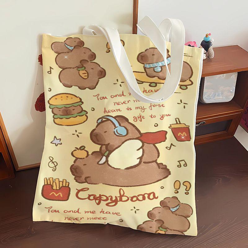 

2025 Велика місткість Сумка Капібара Мультяшна Друк Полотно Сумка для документів для студентів для відвідування занять та поїздок на роботу Сумки