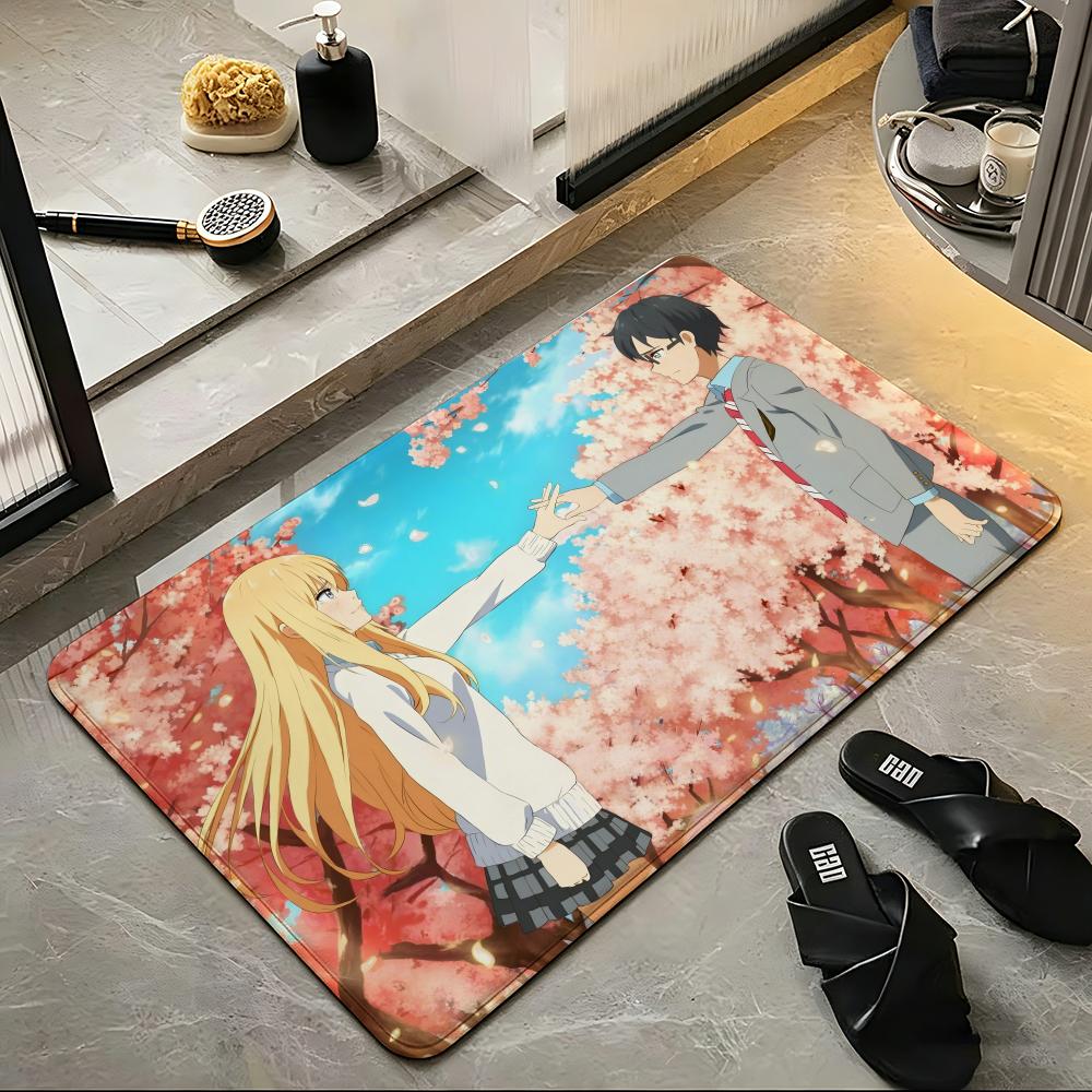 Anime Y-Your Lie In A-April Floor Mat Soft Flannel Floor Mat Suitable for Entryways, Living Rooms, Bedrooms, and Bathrooms