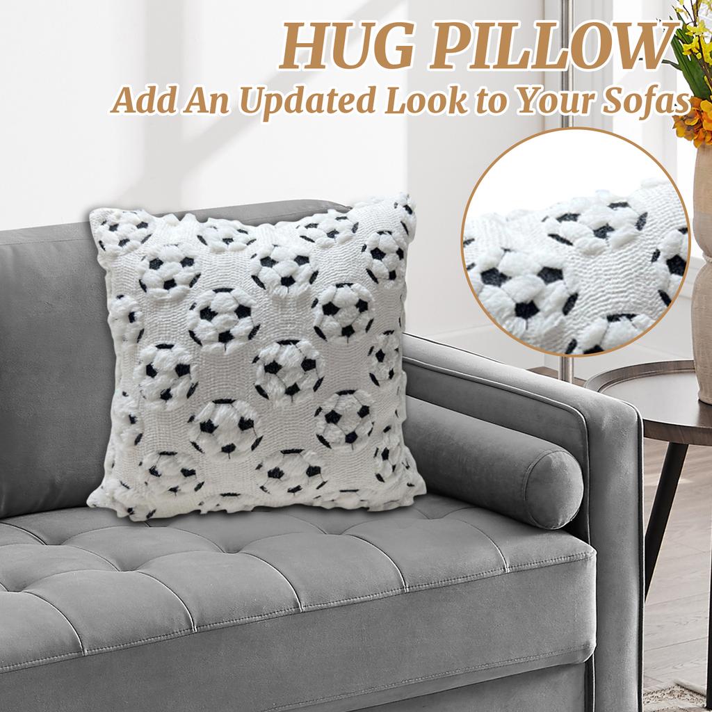 Decorative Square Throw Pillow with Soccer Ball Pattern Soft Textured Surface for Living Room Bedroom Sofa Chair Bed