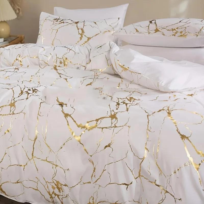 Queen Bedding Duvet Cover Set White Marble Printed 2/3 Pieces Luxury Microfiber Down Comforter Quilt Cover With Zipper Closure
