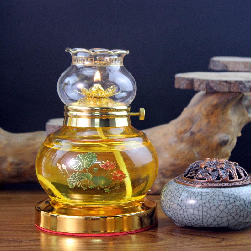 Butter Lamp Glass Holder for Buddha Altar - Windproof, Long-Burning Bagua Offering Lamp (30-Day Duration)