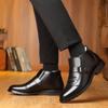 Mode Winter Herren Lederstiefel Mode Business Casual Lederschuhe Dickes Plüsch Warm Schneestiefel für Herren Winter Knöchel Baumwollstiefeletten