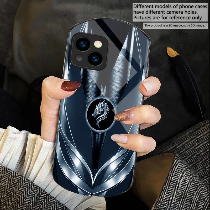 Golden dragon pattern gray For iPhone 17 16 15 14 Pro 13 Plus 12 mini 11 Pro Max XR X S 7 8 Elliptical Tempered Glass Phone Case