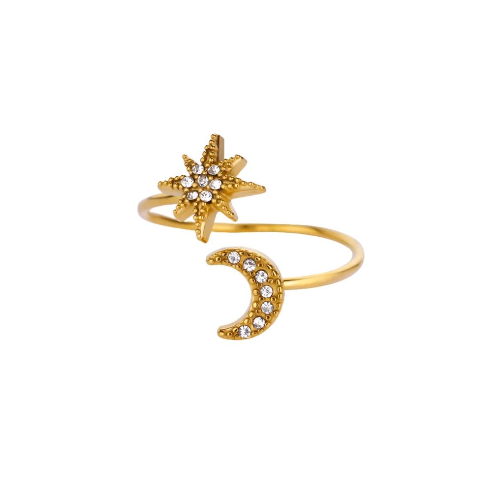 Stainless Steel Tiny Zircon Rings for Women Exquisite Gold Color Sun Double-Layer Ring Punk Hip-Hop Accessory Bague Jewelry Gift