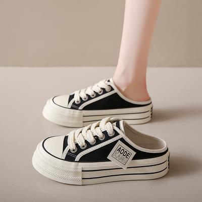 Korean Version of Half-drag Canvas Shoes for Women 2025 Summer New Versatile Students Breathable Thick Baseplate Shoes Casual Shoes for Women K02