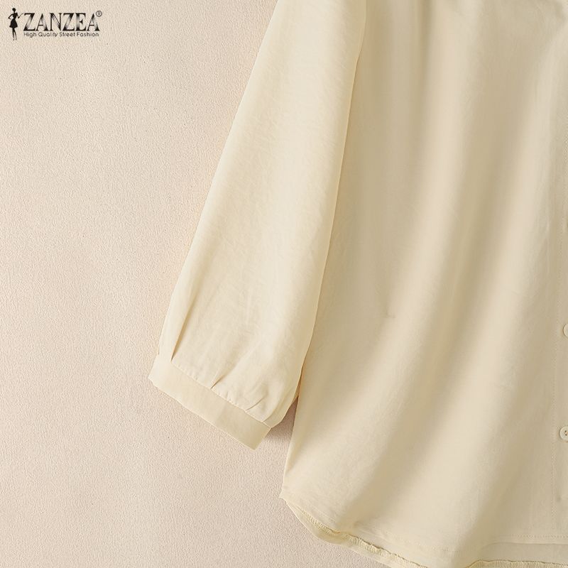 ZANZEA Women Casual V-Neck Solid Color Loose 3/4 Sleeve Blouse