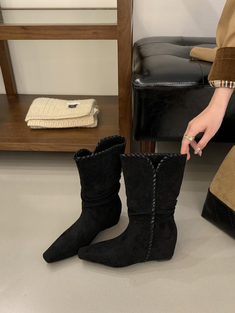 2025 Herbst und Winter neue nomadische innen erhöhende Wildlederstiefel Westernstiefel mittelhohe Stiefel können durch zwei Stiefel gefaltet werden