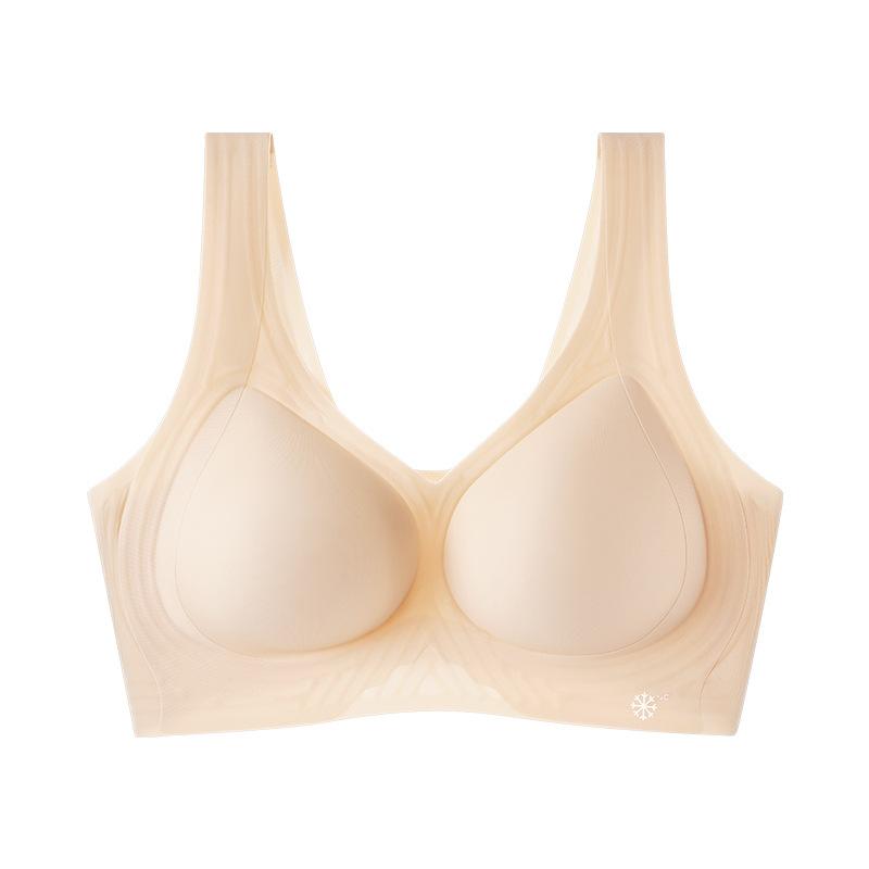 

Large Size Women Summer Ultra Thin Ice Silk No Trace Breathable No Steel Ring Jelly Strip Pull Anti Slip Underwear 4XL тілесний