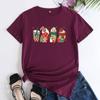 Summer Loose Christmas Print Pure Cotton Round Neck Short Sleeved T-Shirts Women’s