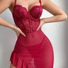 European and American Large-size Sex Underwear, Sexy Lace Steel Ring Suspender Nightdress, Perspective Mesh Pajamas