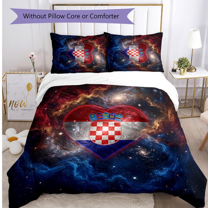 Croatia Football Printed Bedding 3 Piece Set Cozy Breathable Bed Cover Set as Housewarming Holiday Gift