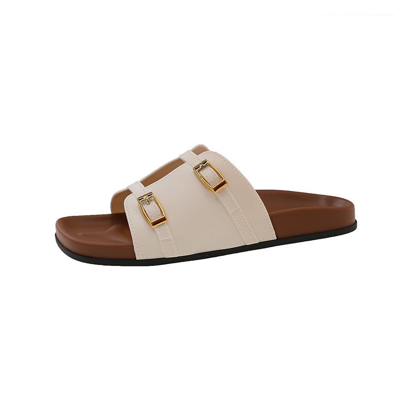 Retro cool slippers women's shoes summer with skirt belt buckle casual vacation beach word sandals
