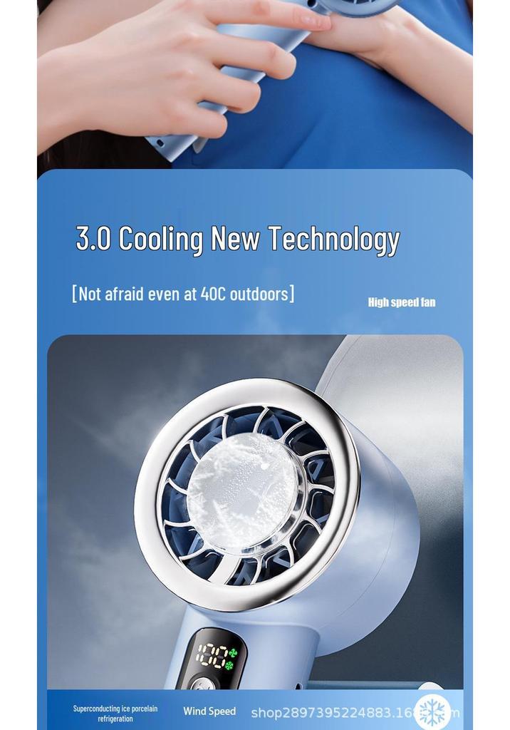 Portable Mini Handheld Fan with Digital Display and Ice Pack for Outdoor Cooling